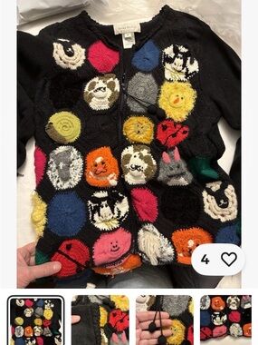 Susan Bristol Black Zip-Up Size M Jacket with Colorful Animal Dots